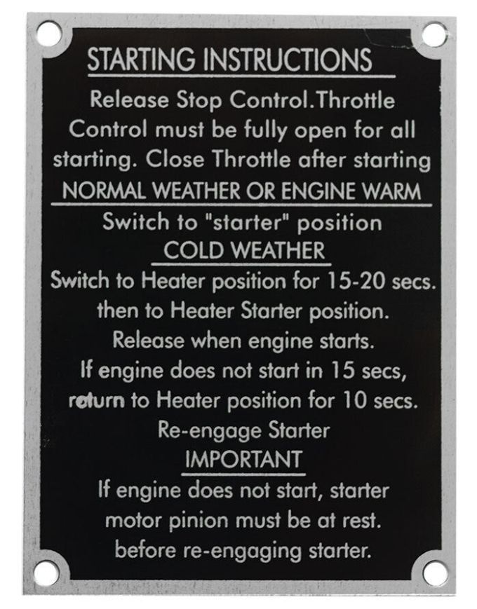 Starting Instruction Plate
