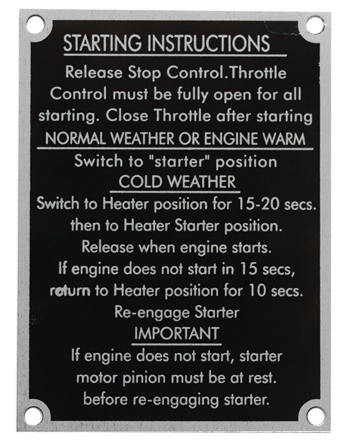 Starting Instruction Plate