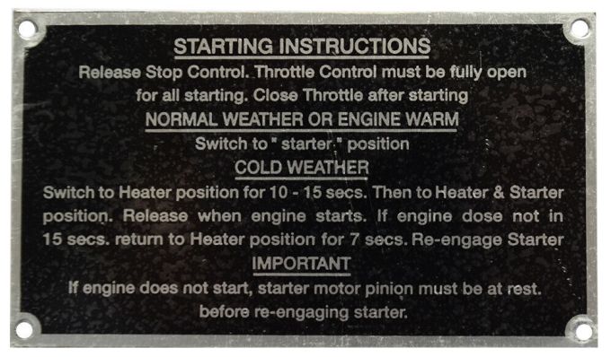 Plaque d'instructions de démarrage
