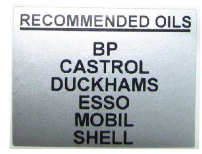 Decal- Recommended Oils