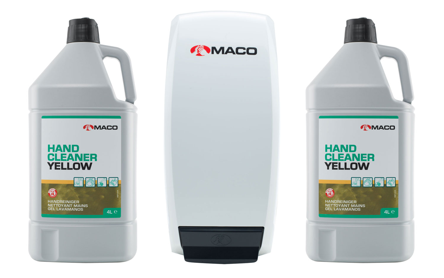 MACO Savon nettoyant pour mains - Jaune - set 2x4 liters and dispenser 2 x 4 ltr(s)