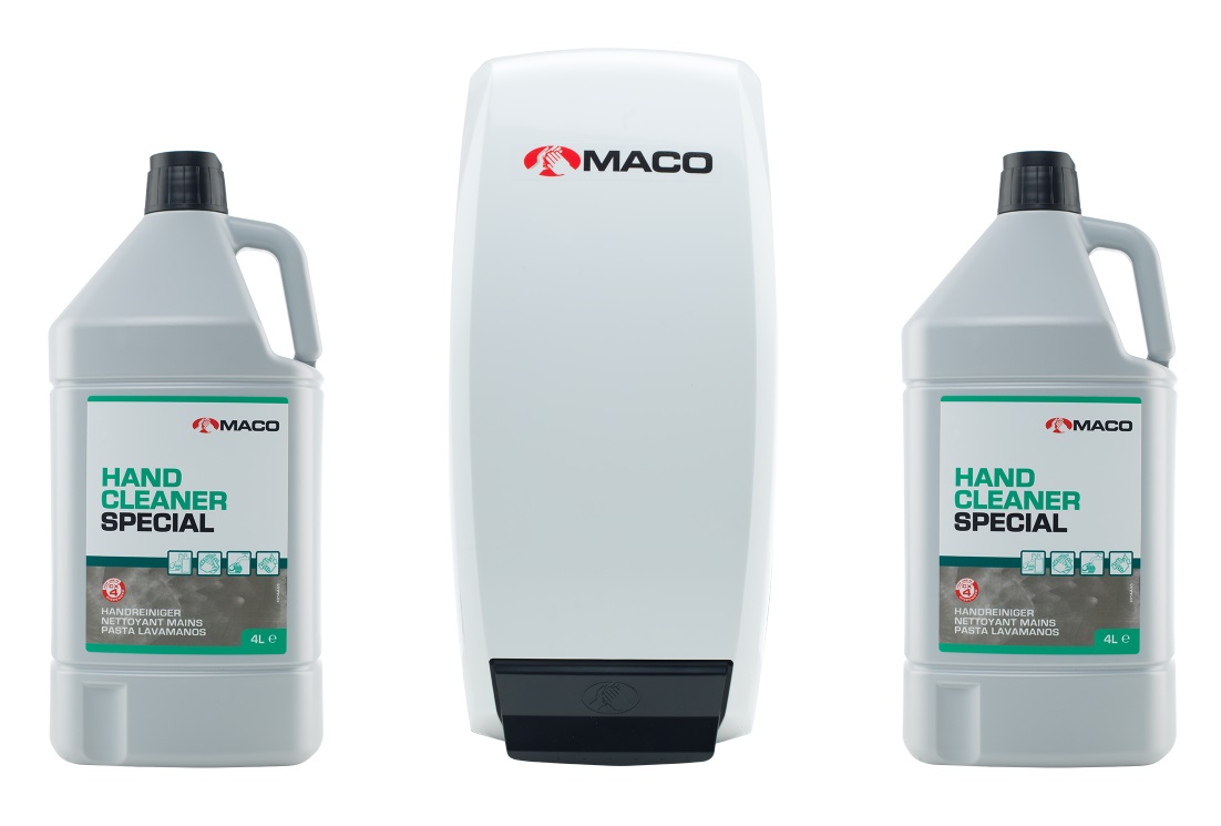 MACO Savon nettoyant pour mains, parfum orange - set 2x4 liters and dispenser 2 x 4 ltr(s)