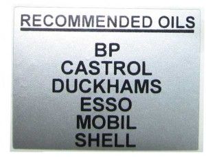 Decal- Recommended Oils