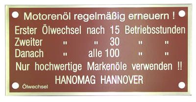Typeplaatje Hanomag Motorblokplaatje