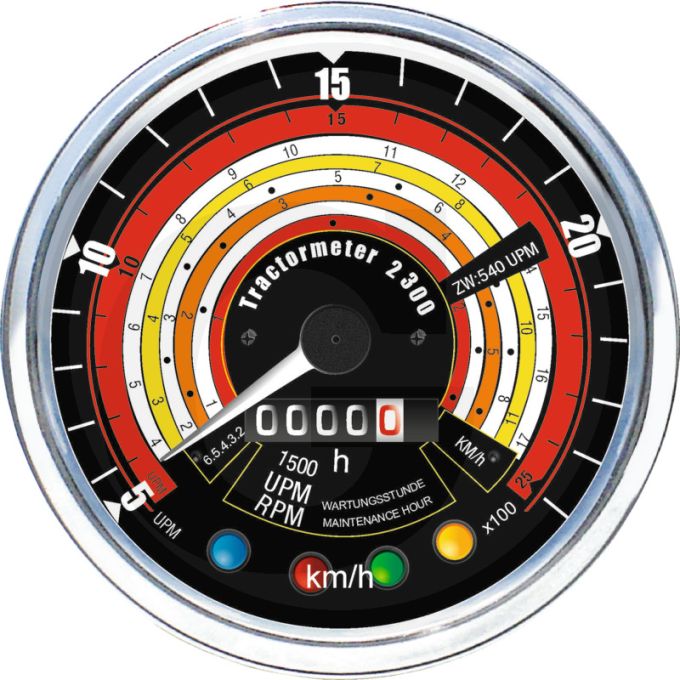 Horotachymètre Ø 115 mm, 25 km/u, 2500 t/min, rechtsdraaiend