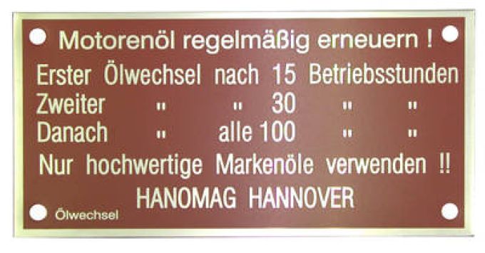 Typeplaatje Hanomag Motorblokplaatje