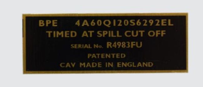 Typeplaatje 20 D - Injector Pump Plate