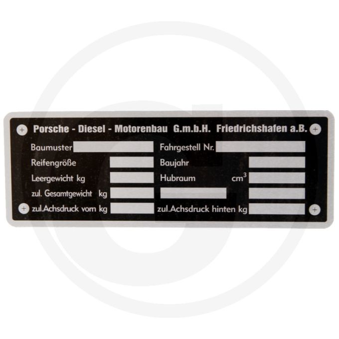Typeplaatje Porsche Diesel