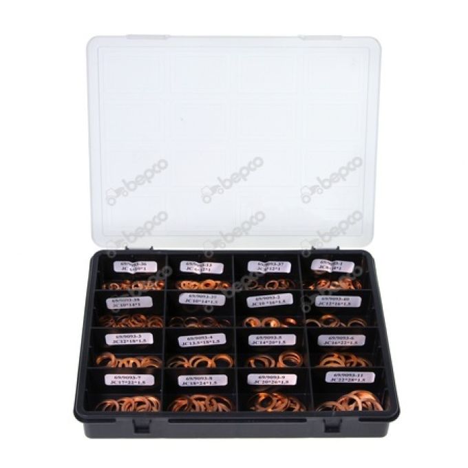 Assortiment koperen ringen metrisch 400 Stuks